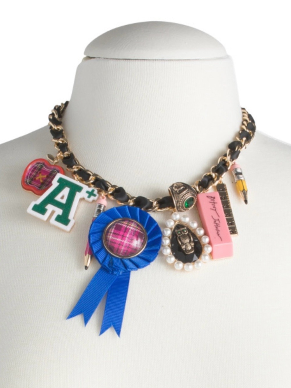 BETSEY JOHNSON Back to School Best in Class Statement Charm Necklace NEW NWT